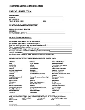 Dental Patient Update Form