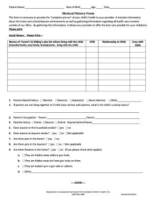 Medical History Form for Children
