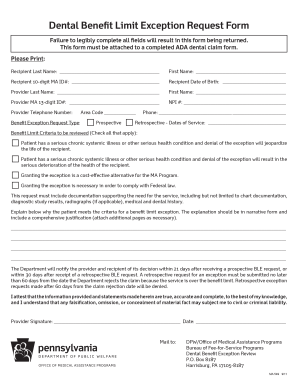 Dental Benefit Limit Exception Request Form