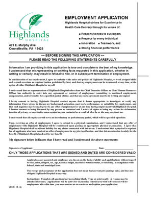 Highlands Hospital Employment Application