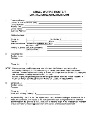 Contractor qualification statement example - CONTRACTOR QUALIFICATION FORM - lcfegorg