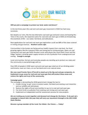 Our Land Our Water Our Future Campaign Sign-Up Form