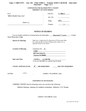 Bankruptcy Court Hearing Notice
