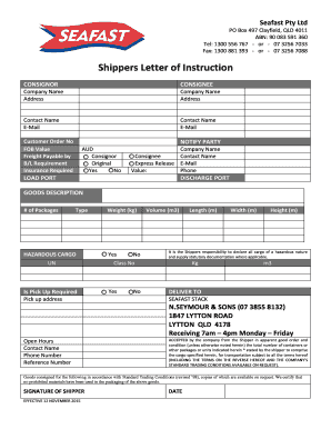 Shippers Letter of Instruction