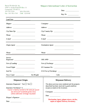 Shippers International Letter of Instruction