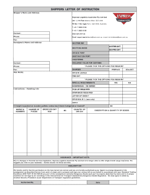 Shippers Letter of Instruction
