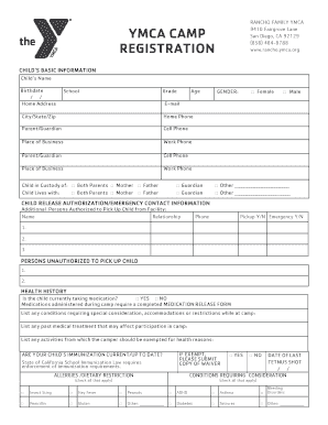 YMCA Summer Camp Registration Form
