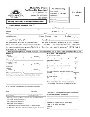 Housing Application & Roommate Match Form