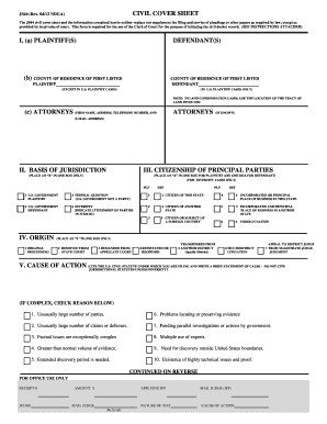 US Federal Civil Cover Sheet