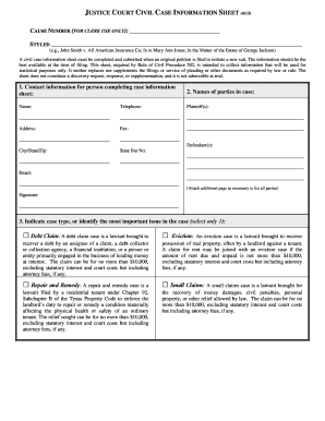 Texas Justice Court Civil Case Information Sheet