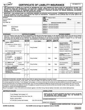 Certificate of Liability Insurance