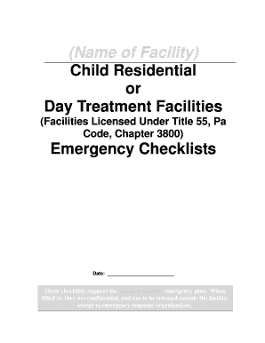 Child Residential Facility Emergency Checklist