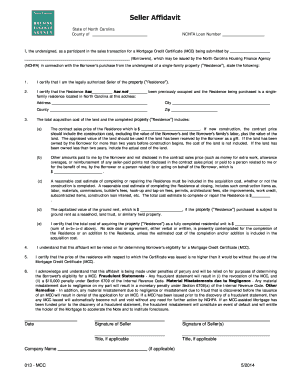 Seller Affidavit for Mortgage Credit Certificate