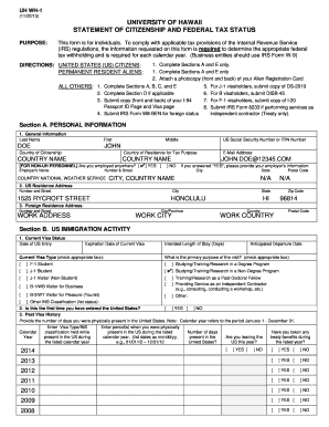 University of Hawaii Statement of Citizenship and Federal Tax Status
