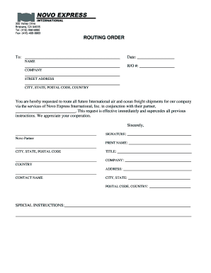 Routing Order Form