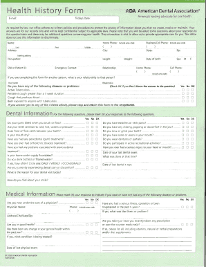 ADA Dental Health History Form