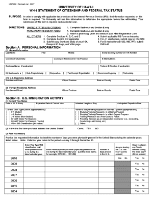 University of Hawaii WH-1 Form
