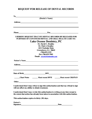 Request for Release of Dental Records