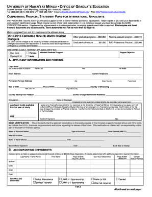 Confidential Financial Statement Form for International Applicants