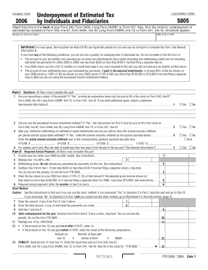 2006 Underpayment of Estimated Tax by Individuals and Fiduciaries 2006 California Form 5805 - ftb ca