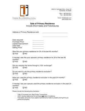Sale of Primary Residence Form