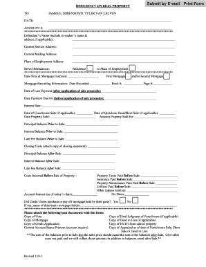 Deficiency on Real Property Form