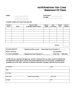 North American Van Lines Statement of Claim