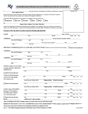 Authorization for Release of Information for DCF CPS Search