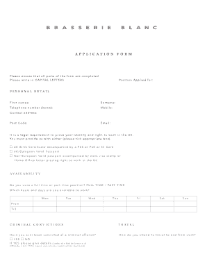 UK Job Application Form