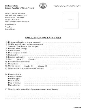 Iran Entry Visa Application Form