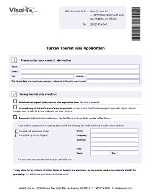 Turkey Tourist Visa Application Form