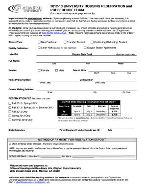 University Housing Reservation and Preference Form