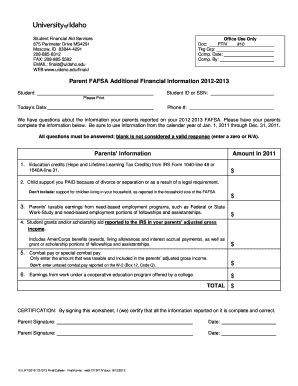 Student Financial Aid Services 875 Perimeter Drive MS4291 Moscow, ID 838444291 2088856312 FAX: 2088855592 EMAIL: finaid uidaho