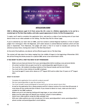 CBBC Next Step Dance Audition Application Form