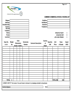 Combined Commercial Invoice and Packing List