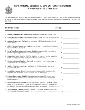 Form 1040ME Schedule A Other Tax Credits Worksheet