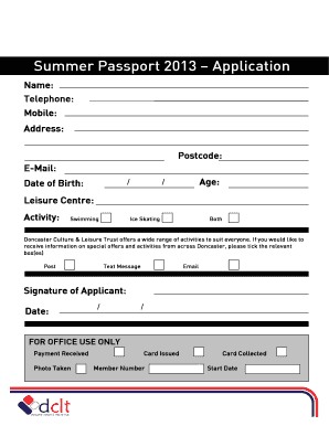 Summer Passport 2013 Application