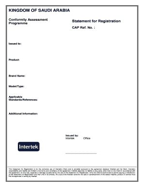 Conformity Assessment Statement for Registration