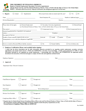 University of Texas-Pan American Outside Employment Report