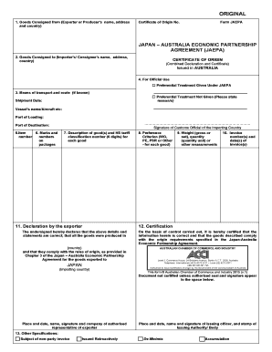 Japan Australia Economic Partnership Certificate of Origin