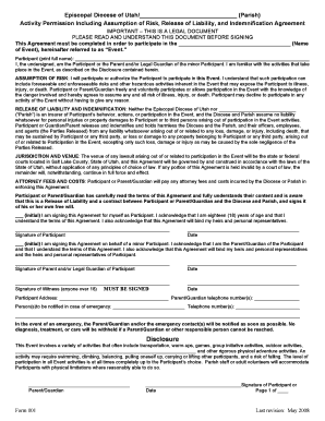 Episcopal Diocese of Utah Activity Permission and Release Form