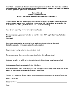 Student Club Membership Parental Consent Form