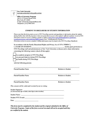 NYU Precollege Student Information Disclosure Consent