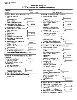 Medicaid LTC Worksheet for Income Above Cap