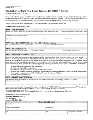 Michigan State Real Estate Transfer Tax Refund Application