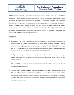 Pre-Employment Physicals and Drug and Alcohol Testing