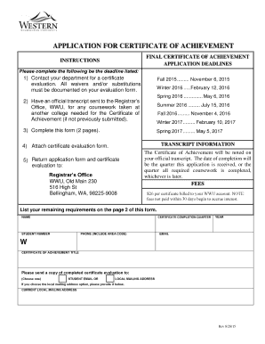 Certificate of Achievement Application