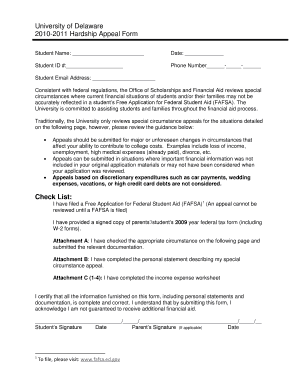 University of Delaware Hardship Appeal Form