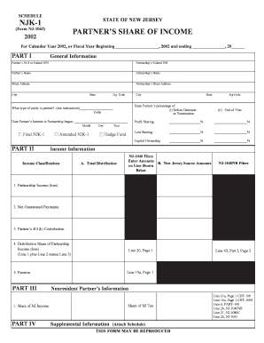 New Jersey Partner Income Form NJ-1065