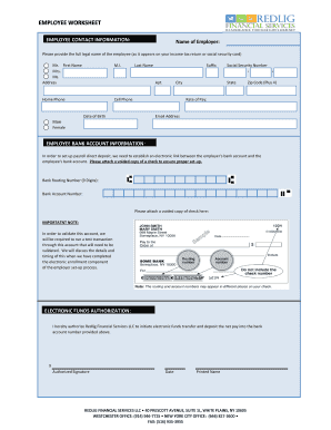 Employee Contact and Bank Information Worksheet